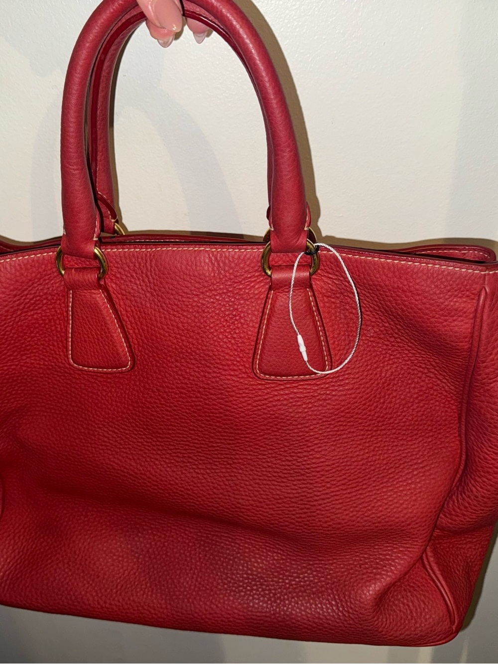 Prada Red Pebbled Leather Tote with Gold Hardware - Picture 2 of 8